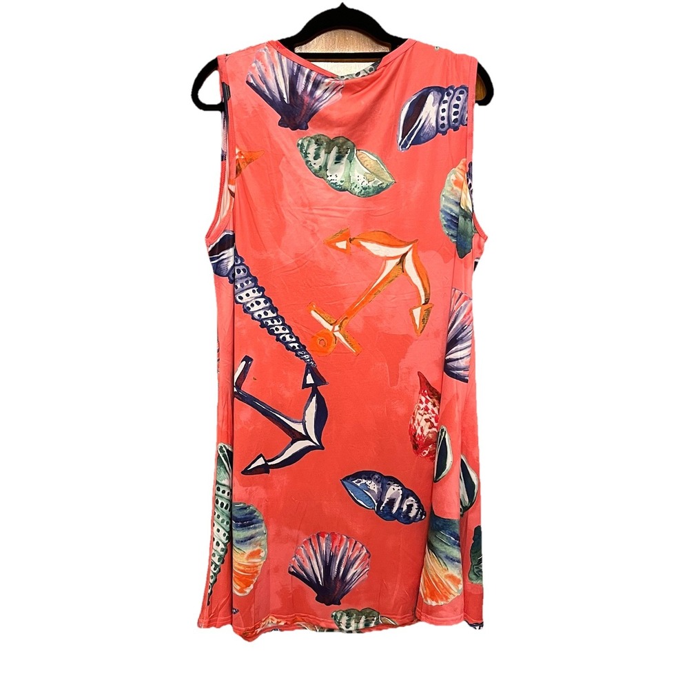 Shoreline Women's Dress Coral With Aquatic Design Gold Studded Anchor Sz L/XL - Picture 6 of 7